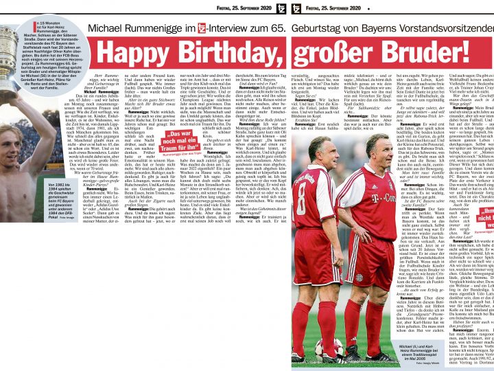 Interview mit Michael Rummenigge zum 65. Geburtstag von Bruder Karl-Heinz aus der TZ vom 25.09.2020